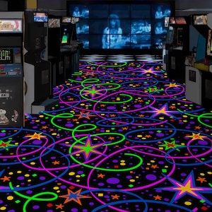 Arcade rug, star rug, arcade bar rug, arcade carpet, arcade area rug, arcade saloon rug, arcade saloon rug, retro arcade rug, arcade decor
