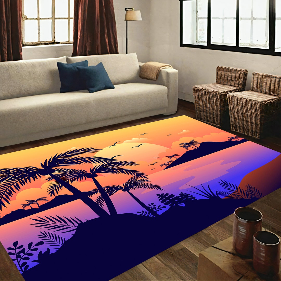 Landscape Rug, Sun Rug, Cartoon Rug, Palm Tree Rug, Sunset Rug, Sunrise ...