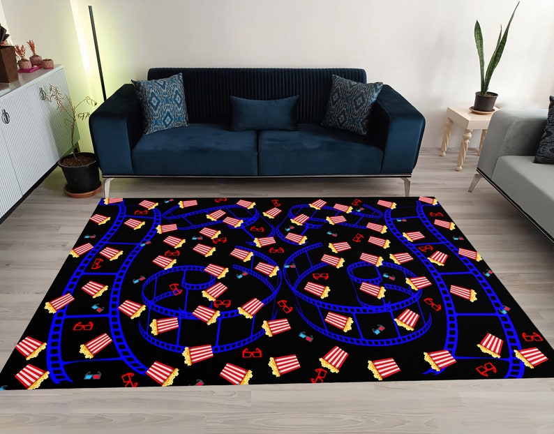 Popcorn Math Runner Rugs Cinema Rug, Cinema Room Rug, Popcorn Pattern Rug, Cinema Themed Rug ...