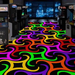 Arcade rug, arcade bar carpet, arcade saloon rug, arcade area rug, arcade room rug, arcade bar rug, retro arcade rug, home arcade decor