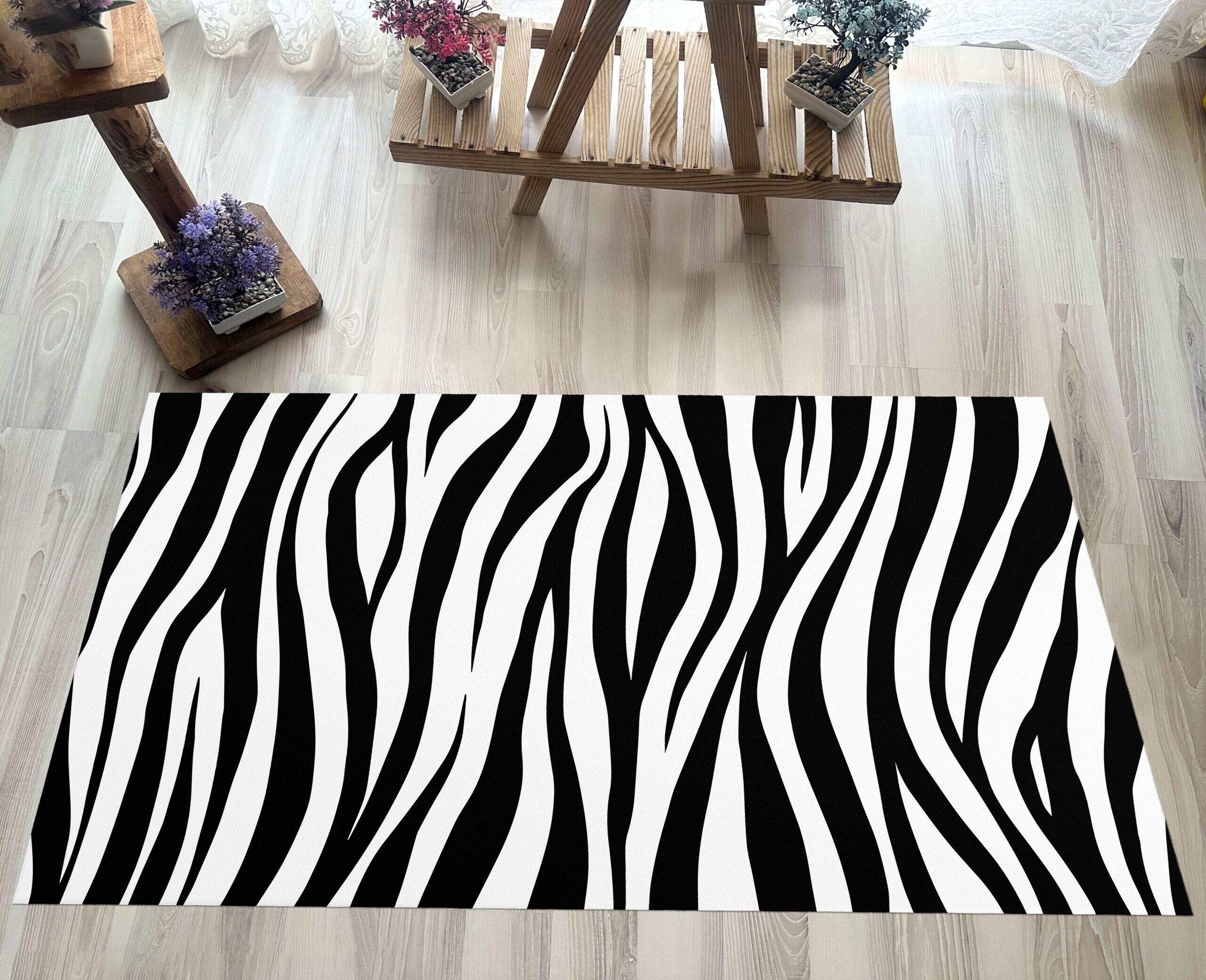 Zebra Skin Pattern Rug, Zebra Rug, Black and White Rug, Zebra Pattern ...