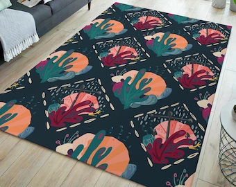 Cactus rug, colorful cactus rug, cactus pattern rug, home decor, modern rug, area rug, floral rug, decorative rug, cactus themed rug