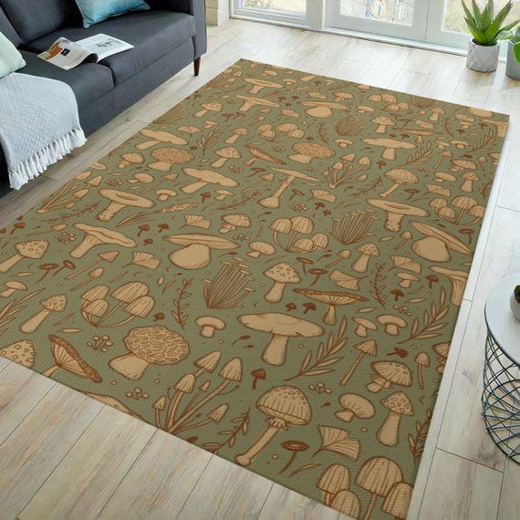 Mushroom rug, mushroom art rug, mushroom decor, mushroom gift, mushroom aesthetic rug, aesthetic rug, decorative rug, mushroom prints