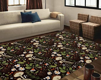 Daisy rug, floral rug, mushroom rug, mushroom art rug, mushroom decor, mushroom gift, mushroom colorful rug