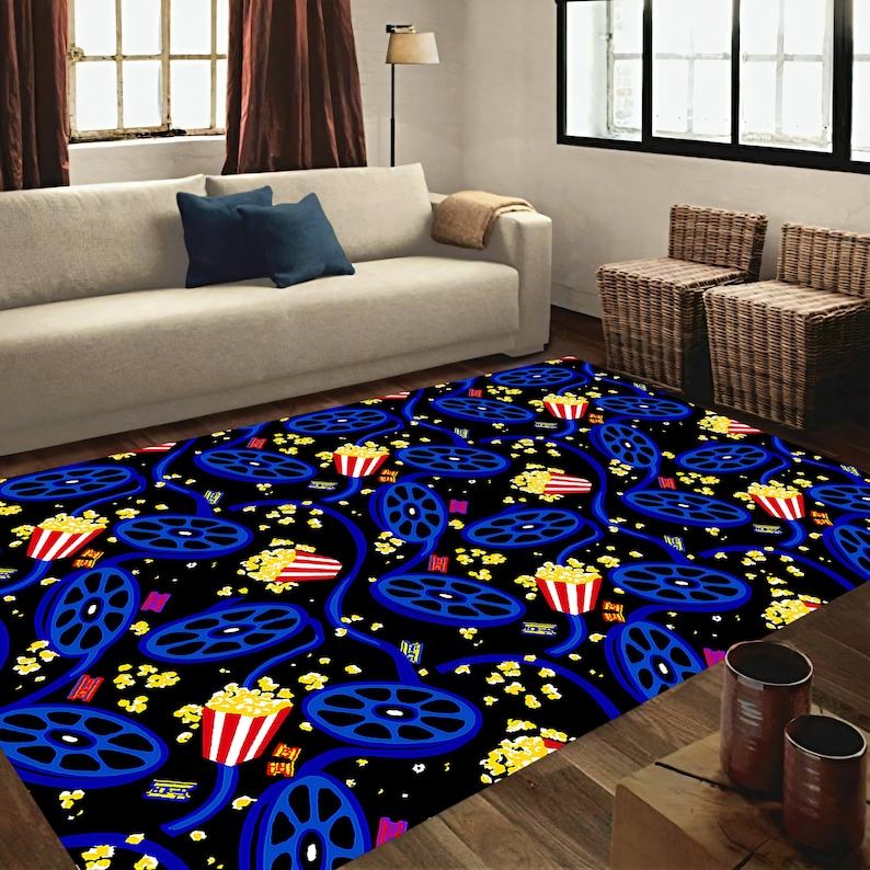 First Popcorn Machine Rug Popcorn Rug, Cinema Rug, Cinema Room Rug, Popcorn Pattern Rug, Cinema ...
