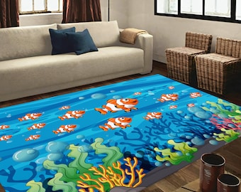 Alfombra de animales, alfombra de animales marinos, alfombra de peces, alfombra de mar, alfombra colorida, alfombra de guardería, alfombra para habitación infantil, alfombra de aguas profundas, alfombra de animales del océano, alfombra de océano