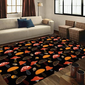 Orange mushroom rug, mushroom art rug, mushroom decor, mushroom gift, mushroom aesthetic rug, mushroom decor art, mushroom print rug