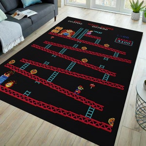 Game room rug, gamer rug, video game rug, gamer room rug, arcade rug, retro arcade rug, fun area rug, kids rug, cartoon rug