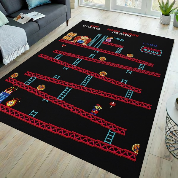 Game room rug, gamer rug, video game rug, gamer room rug, arcade rug, retro arcade rug, fun area rug, kids rug, cartoon rug