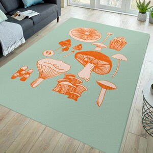 Mushroom rug, orange mushroom rug, mushroom art rug, mushroom decor, mushroom gift, mushroom aesthetic rug, hypebeast rug, popular rug
