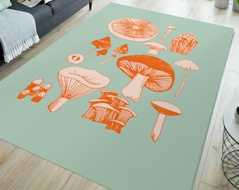 Mushroom rug, orange mushroom rug, mushroom art rug, mushroom decor, mushroom gift, mushroom aesthetic rug, hypebeast rug, popular rug