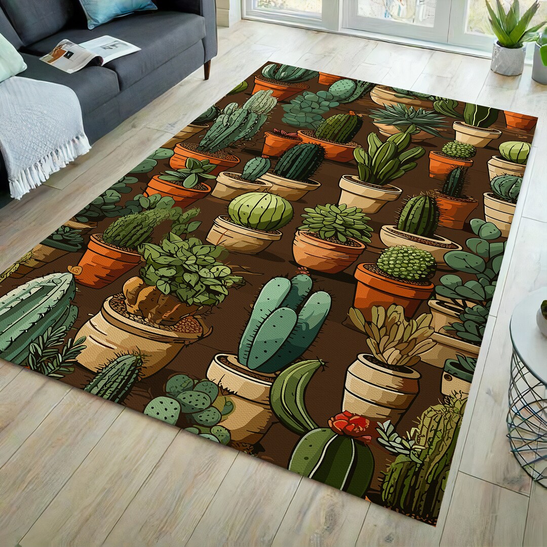 Cactus Rug, Cactus Pattern Rug, Home Decor, Office Decor, Desert Rug ...