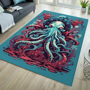 Octopus rug, animal rug, octopus pattern rug, animal pattern rug, octopus themed rug, home decor, decorative rug, hypebeast rug