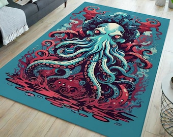 Octopus rug, animal rug, octopus pattern rug, animal pattern rug, octopus themed rug, home decor, decorative rug, hypebeast rug
