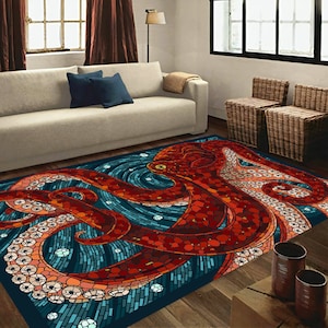 Octopus rug, octopus pattern rug, animal rug, animal pattern rug, octopus themed rug, home decor, decorative rug, hypebeast rug