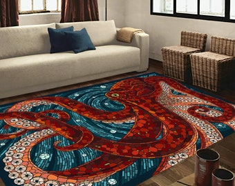 Octopus rug, octopus pattern rug, animal rug, animal pattern rug, octopus themed rug, home decor, decorative rug, hypebeast rug
