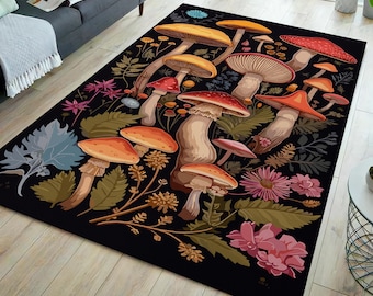 Mushroom rug, mushroom art rug, mushroom decor, mushroom gift, mushroom aesthetic rug, aesthetic rug, mushroom print rug
