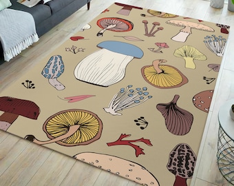 Mushroom pattern rug, mushroom art rug, mushroom decor, mushroom gift, mushroom aesthetic rug, aesthetic rug, funky rug, hypebeast rug