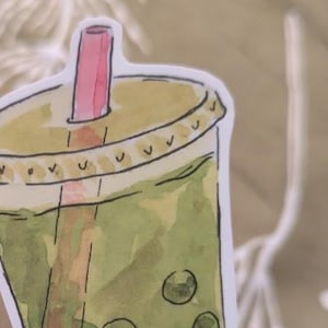 Pegatina de té con burbujas y matcha latte