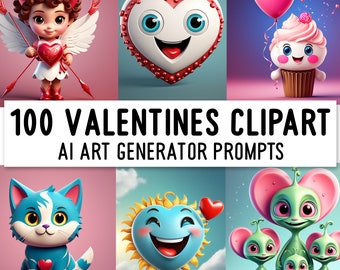 100 Valentines Clipart Prompts - Instant Download for AI Art Generators