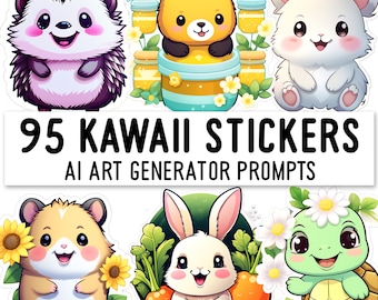 70 Kawaii Animal Sticker Prompts - Instant Download for AI Art Generators