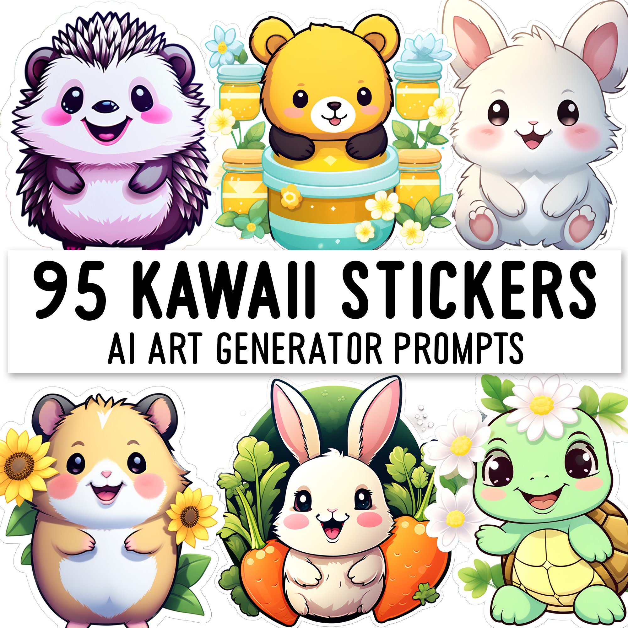 70 Kawaii Animal Sticker Prompts - Instant Download for AI Art ...