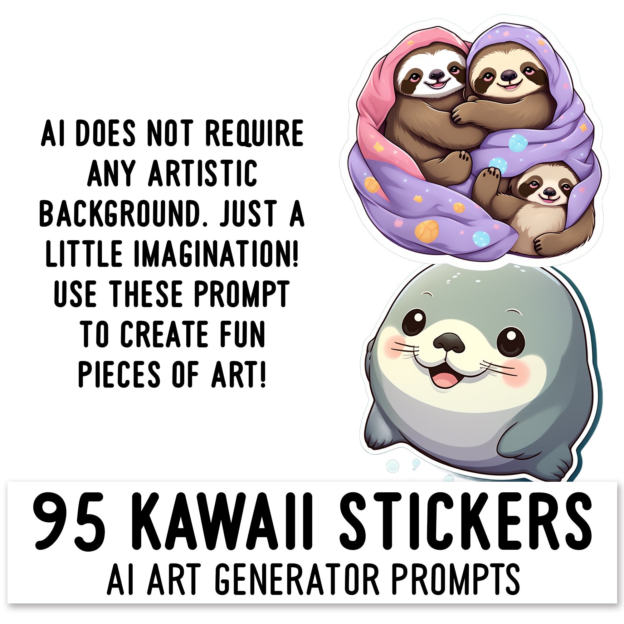 70 Kawaii Animal Sticker Prompts - Instant Download for AI Art ...