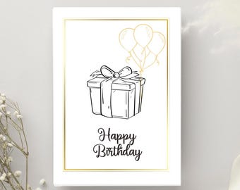 Minimalist Birthday Card: Elegant Gift & Balloons Design (Digital Download)
