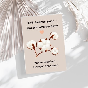 Tarjeta de aniversario de algodón: regalo para el segundo aniversario de bodas: descarga digital
