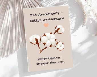 Cotton Anniversary Card - 2nd Wedding Anniversary Gift - Digital Download