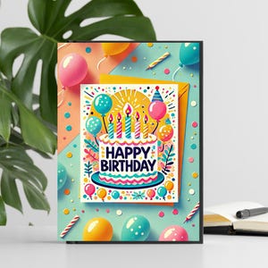Tarjeta de cumpleaños colorida / Tarjeta de felicitación de cumpleaños imprimible / Descarga instantánea / Regalo de cumpleaños divertido y festivo / Tarjeta de cumpleaños digital PDF/PNG