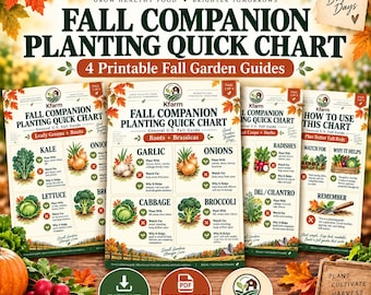 Fall Companion Planting Quick Chart, 4 Printable Fall Garden Guides, Vegetable Companion Planting, Fall Garden Planner PDF