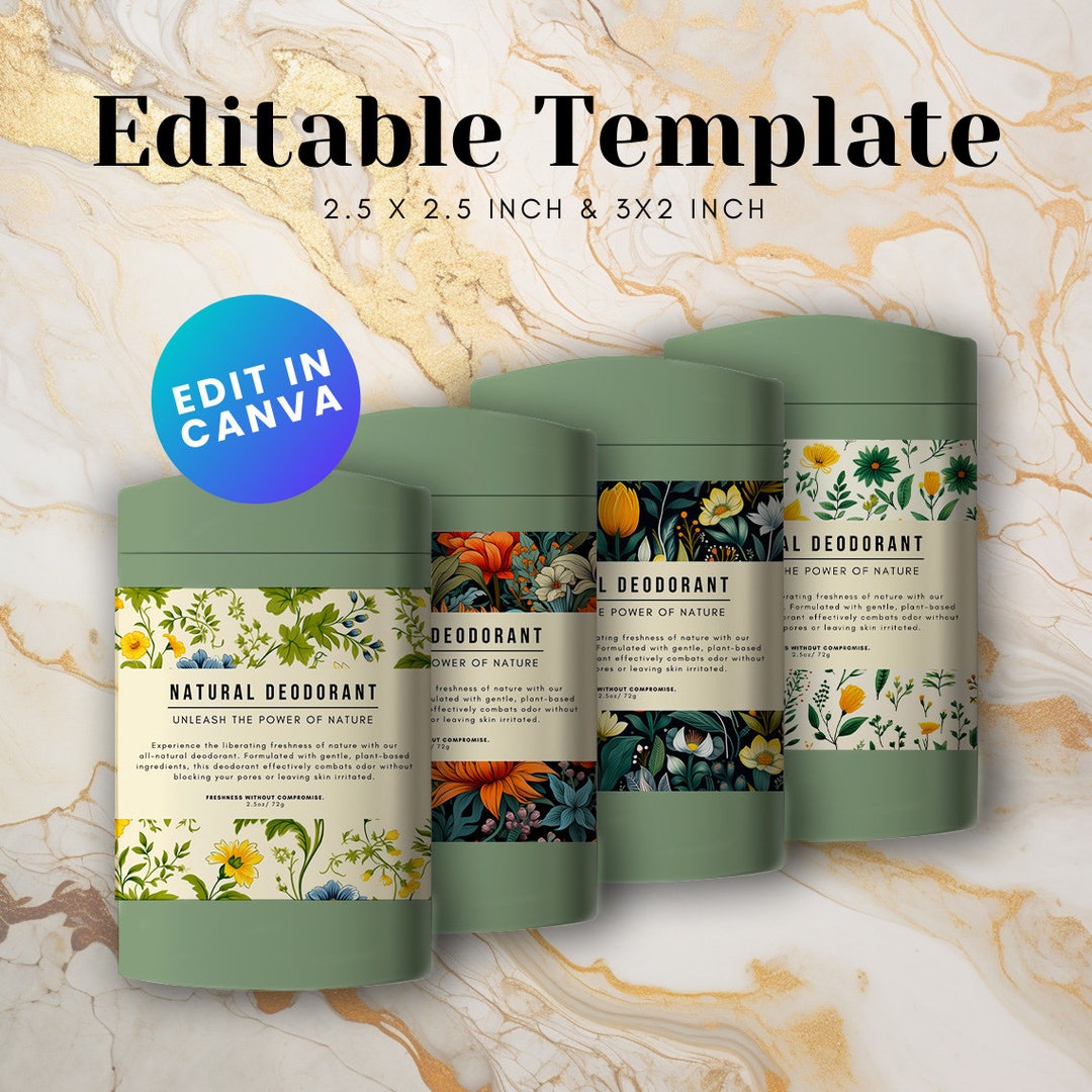 Floral Customizable Deodorant Label Template: Elevate Your Natural ...