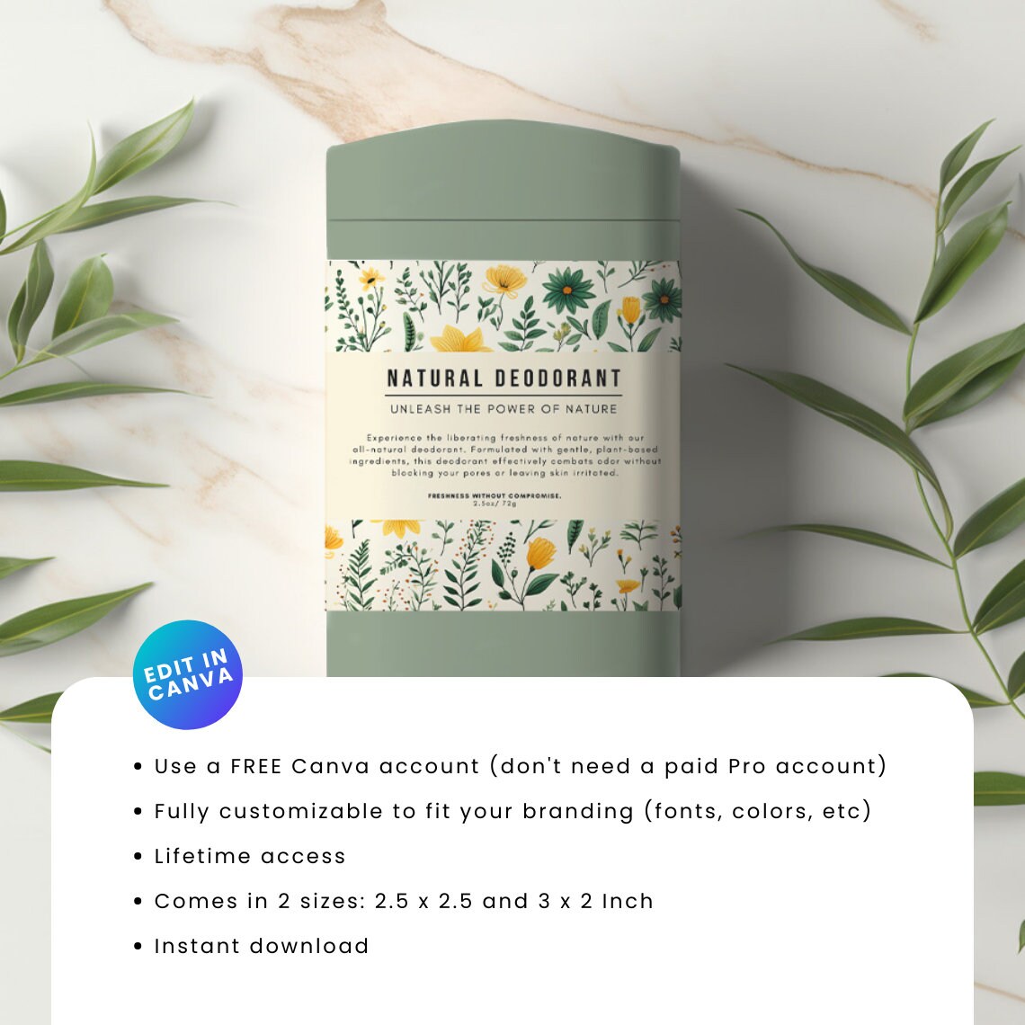 Floral Customizable Deodorant Label Template: Elevate Your Natural ...