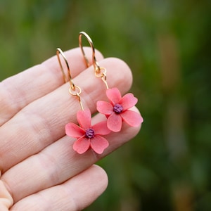 Handmade cherry blossom earrings, studs, or necklace made of polymer clay | floral drop earrings with March birth flowers | nickel-free