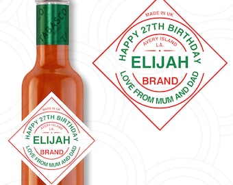 Custom Personalised  Tabas Hot Sauce Bottle Label Happy Birthday For Any Occasion Sticker Unique Fun Gifts