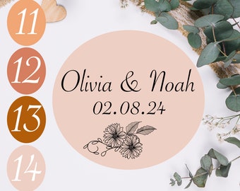 Hochzeitsaufkleber Kundenspezifische personalisierte Etiketten personalisierte Aufkleber für die Hochzeit Blumenhochzeits-Aufkleber