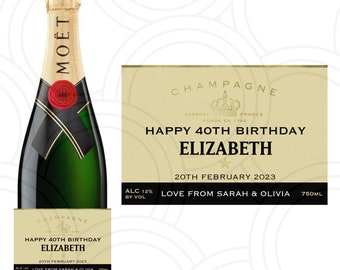 Personalisiertes Champagnerflaschen-Jahresetikett „Happy Birthday“ für jeden Anlass, Aufkleber, einzigartige lustige Geschenke, Name, Party, Hochzeit