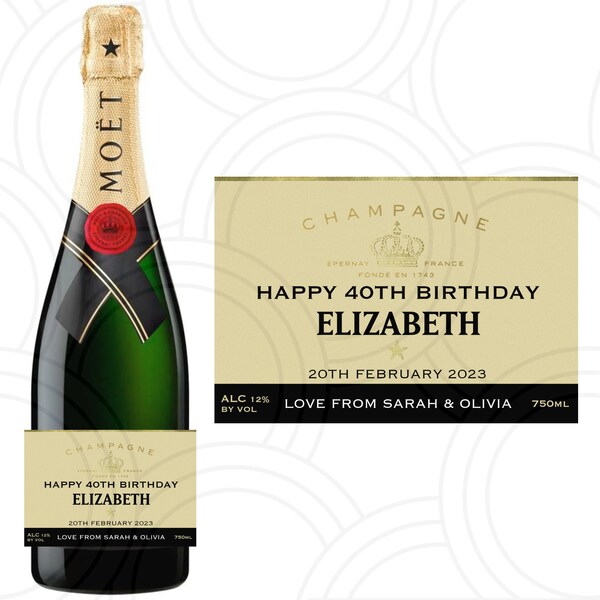 Personalisiertes Champagnerflaschen-Jahresetikett „Happy Birthday“ für jeden Anlass, Aufkleber, einzigartige lustige Geschenke, Name, Party, Hochzeit