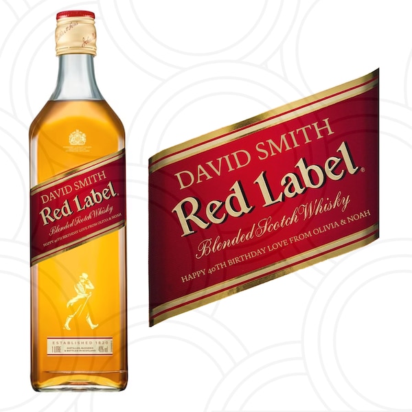 Custom Personalised Johnnie Walker Red Label Bottle Label Happy Birthday For Any Occasion Sticker Unique Fun Gifts
