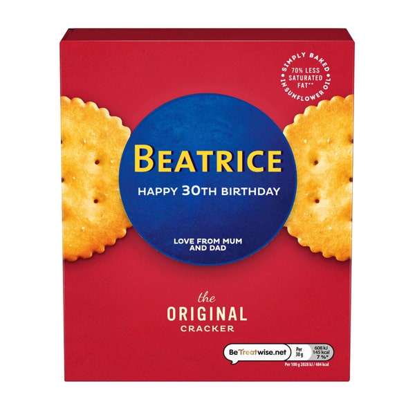Custom Personalised Ritz Crackers Box Label Happy Birthday For Any Occasion Sticker Unique Fun Gifts Name
