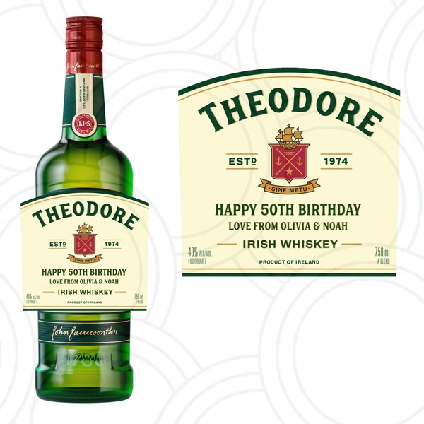 Étiquette personnalisée de l'année de bouteille de whisky irlandais Jameson personnalisée joyeux anniversaire pour toute occasion autocollant cadeaux amusants uniques nom fête mariage