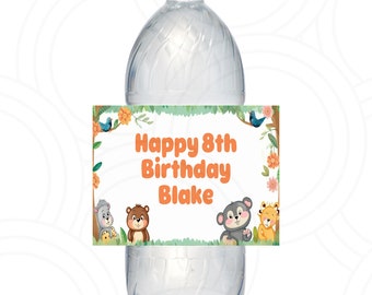4x Geburtstag Fizzy personalisierte Flaschenetiketten Happy Birthday Tier-Geburtstags-Thema