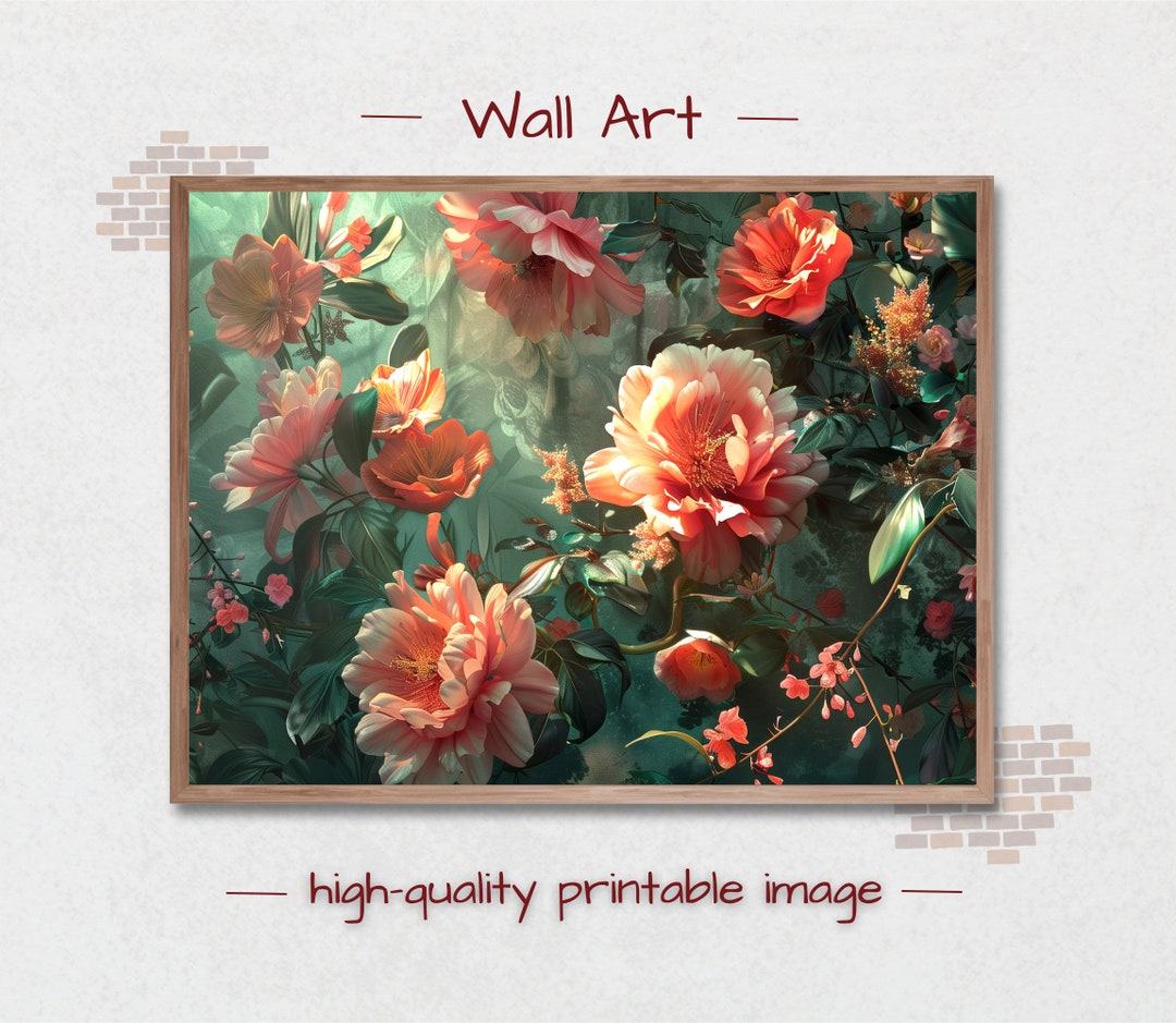 Floral Image. Botanical Printable Wall Art. Flowers Painting. Digital ...
