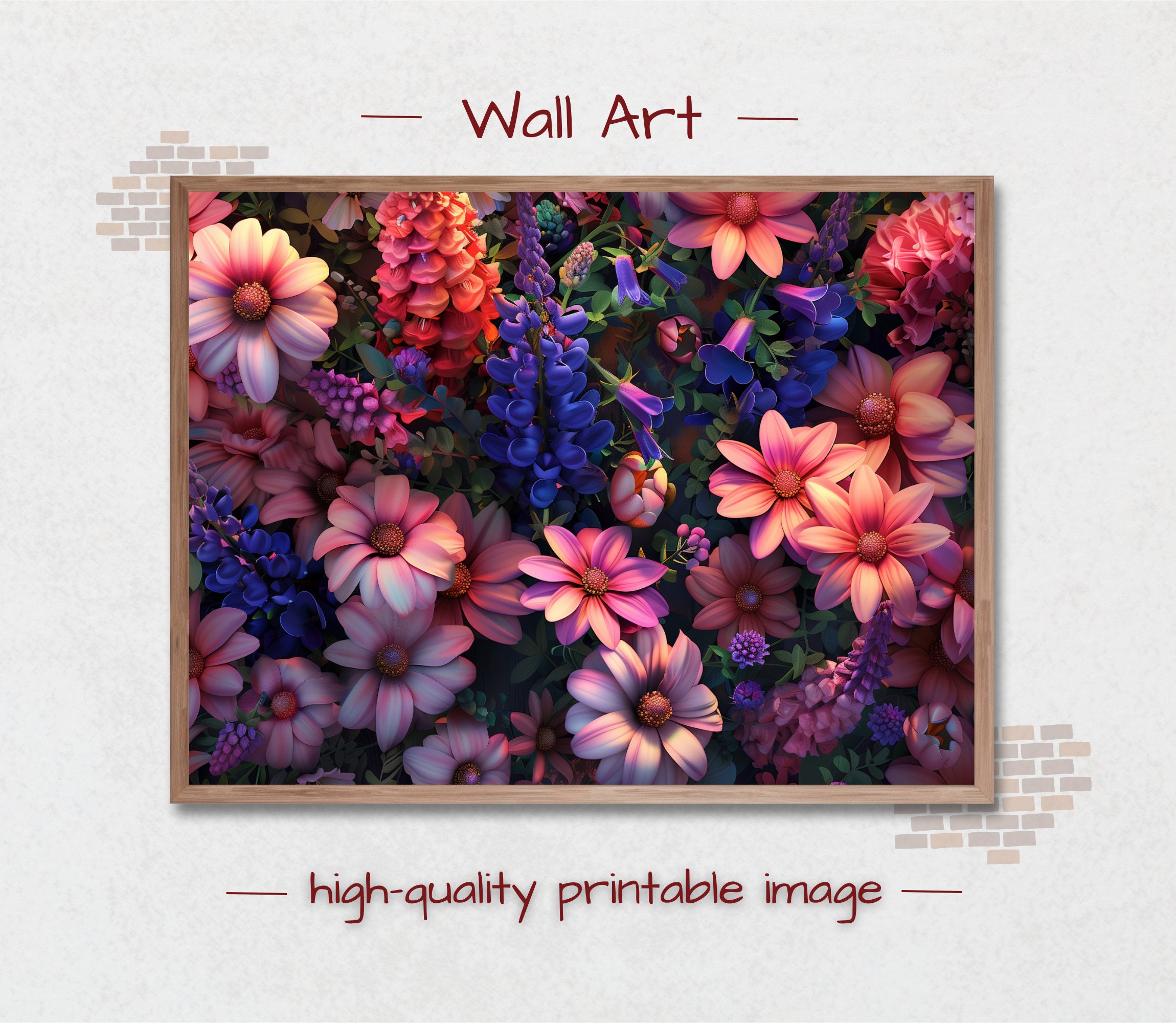 Floral Image. Botanical Printable Wall Art. Flowers Painting. Digital ...