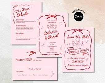 Whimsical Swan Wedding Invitation Suite Template Bundle - Editable in Canva