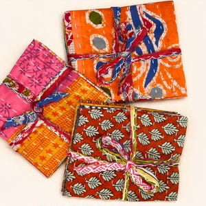 10pc Vintage Kantha Fabric Pack, 10x10 Authentic Indian Cotton Squares, Layer Cake Patchwork Bundle for Quilting, Slow Stitching, Crafts