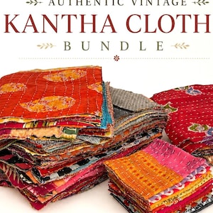 10 Piece Kantha Fabric Layer Cake Pack, 10x10 Indian Cotton Squares, Vintage Patchwork Bundle for Quilting, Slow Stitching, Junk Journals