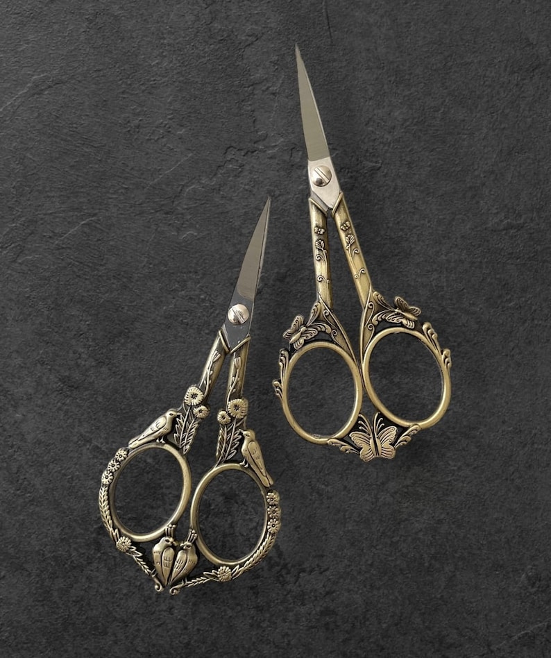 Vintage Bronze Embroidery Scissors: Butterfly & Bird Design - Etsy