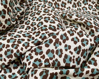 Quadrille China Seas Fabric: Aqua Spotted Animal Print Cotton Linen Blend